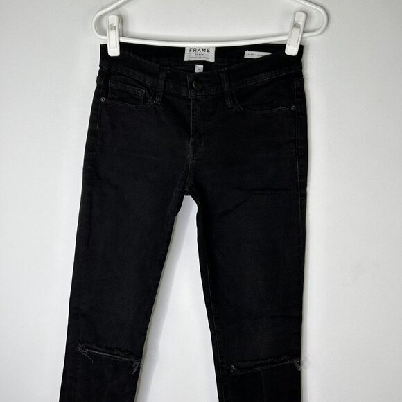 Frame Le Skinny De Jeanne Jeans Womens Size 26 Black Raw Hems - Picture 3 of 10
